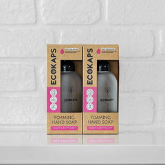 ECOKAPS Foaming Hand Soap Pack with 2 kits sitting on kitchen benchtop