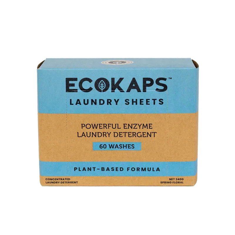 EOCKAPS Enzyme Laundry Detergent Sheets 5-8 kg loads 60 washes, front of box