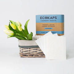 Enzyme Laundry Detergent Sheets 5 8 kg load Ecokaps Dissolvable Cleaning Handsoap Sheets New Zealand, sheets in basket