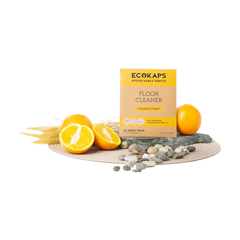 ECOKAPS floor cleaner sheets envelope with oranges and stones on a white background
