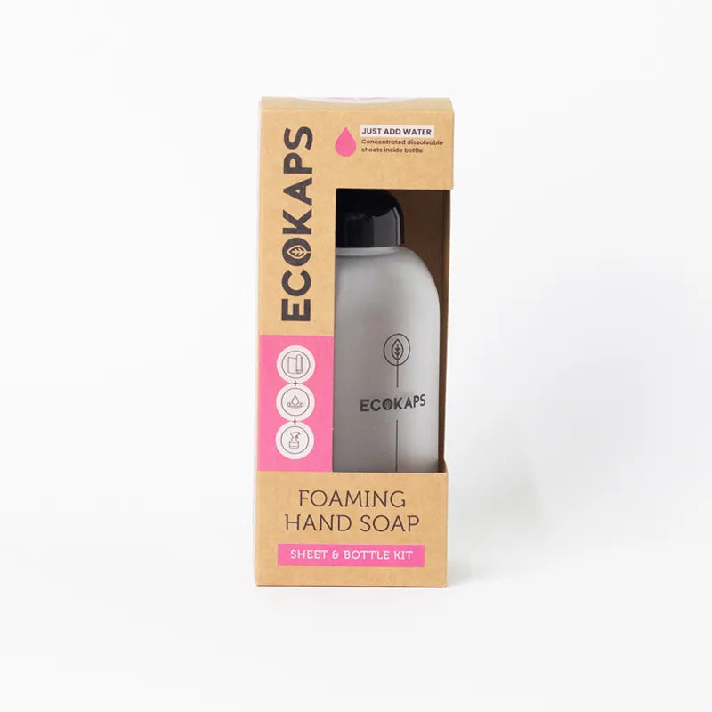 ECOKAPS foaming hand soap sheet & bottle kit  on a white background