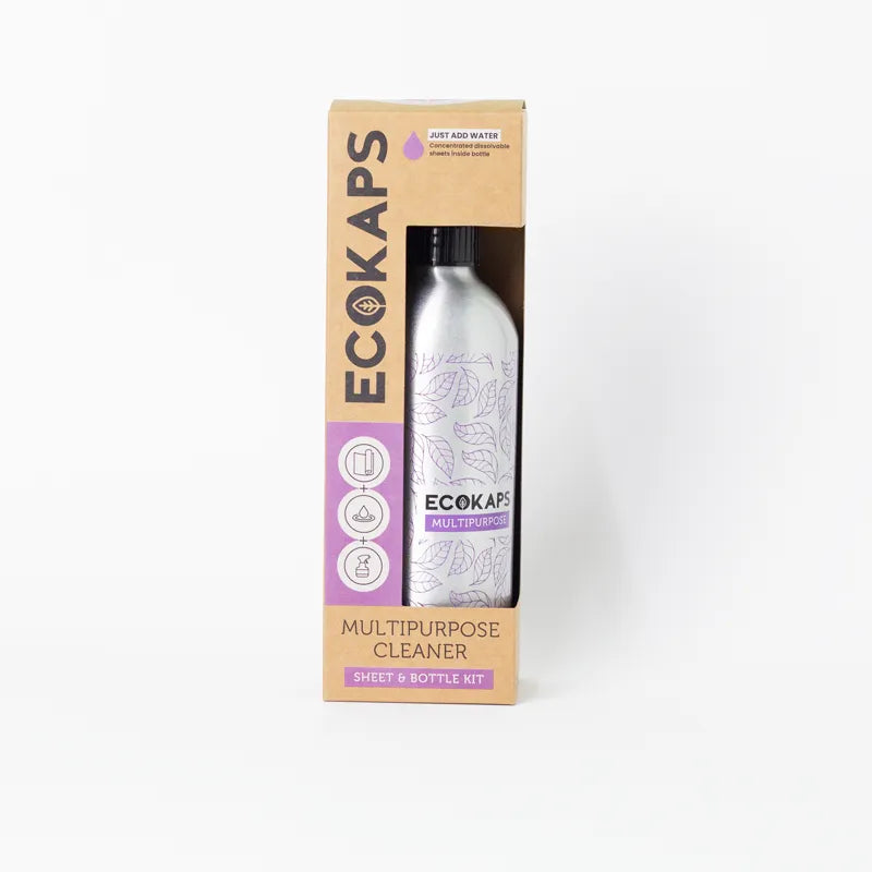 ECOKAPS multipurpose cleaner bottle and sheet kit on a white background