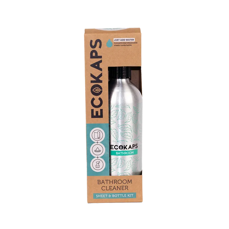 ECOKARS bathroom cleaner sheet & bottle kit on a white background