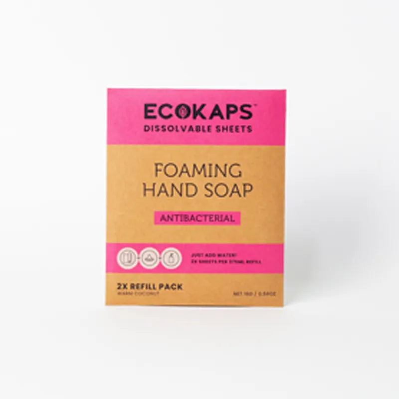 ECOKAPS Foaming Hand Soap sheets refill envelope on a white background