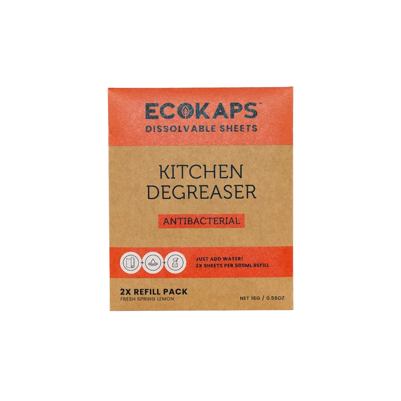 ECOKAPS Kitchen Degreaser refill envelope on a white background