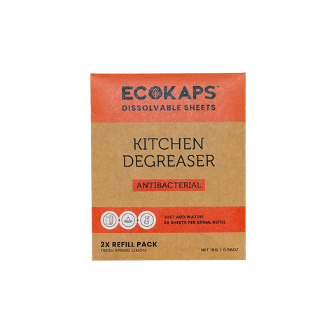 ECOKAPS Kitchen Degreaser refill envelope on a white background