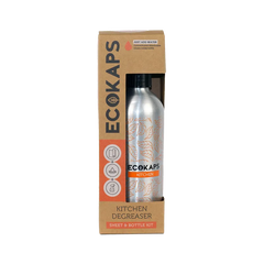 ECOKAPS kitchen degreaser sheet & bottle kit on a white background