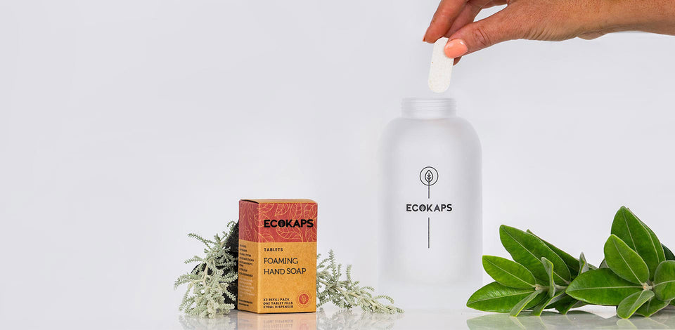 ECOKAPS, dissolvable cleaning and hand soap products, one tiny tablet, one hug impact, New Zealand